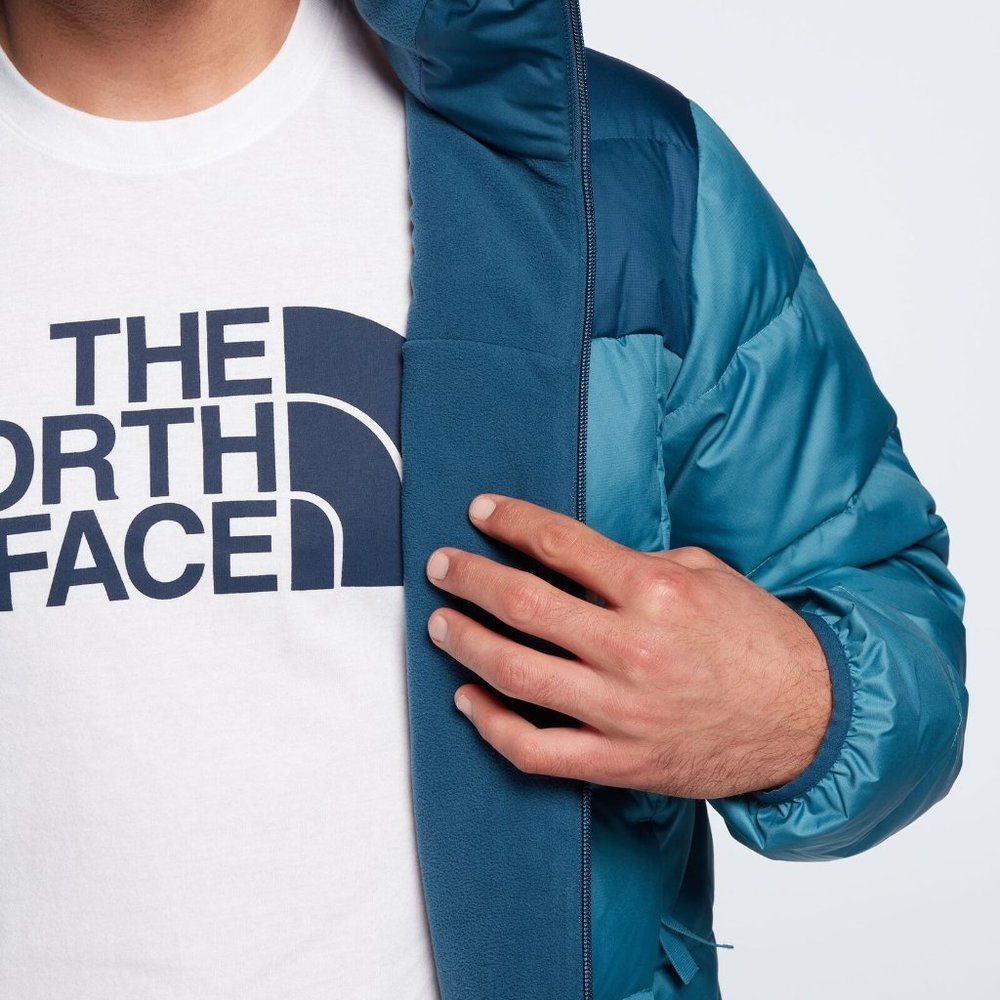 The North Face Alpz Luxe Down Puffer Coat Jacket Storm Blue Mens Hooded Sz Large - Picture 6 of 8
